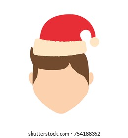 avatar man with christmas hat icon over white background colorful design  vector illustration