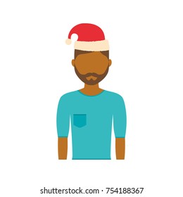 avatar man with christmas hat icon over white background colorful design  vector illustration