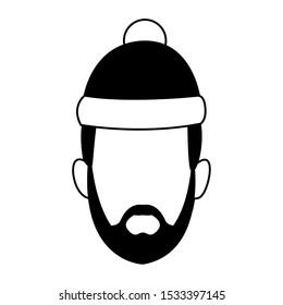 avatar man with christmas hat over white background, flat design. vector illustration