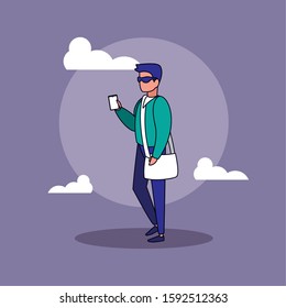 Avatar man and clouds design, Boy male person people human social media and portrait theme Vector illustration