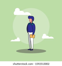 Avatar man and clouds design, Boy male person people human social media and portrait theme Vector illustration