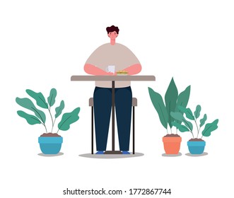 Avatar man with coffee mug on table design, Boy male person people human social media and portrait theme Vector illustration