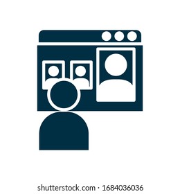 avatar man connected online over white background, silhouette style, online education concept, vector illustration