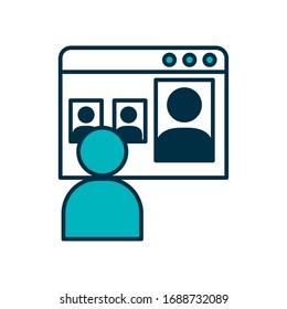 avatar man connected online over white background, half line half color style , online education concept, vector illustration