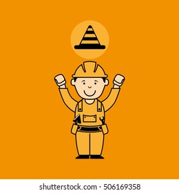 avatar man construction worker with cone warning icon vector illustration