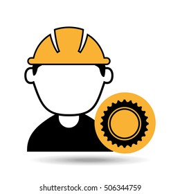 avatar man construction worker with gear cog icon vector illustration