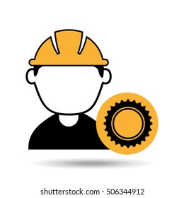 avatar man construction worker with gear engine icon vector illustration