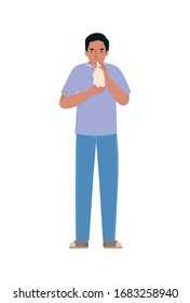 Avatar man with covid 19 virus coughing holding tissue design of 2019 ncov cov coronavirus infection corona epidemic disease symptoms and medical theme Vector illustration