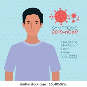 Avatar man with covid 19 virus design of 2019 ncov cov coronavirus infection corona epidemic disease symptoms and medical theme Vector illustration