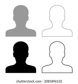 Avatar Man Face Silhouette User Sign Person Profile Picture Male Set Icon Grey Black Color Vector Illustration Image Simple Flat Style Solid Fill Outline Contour Line Thin