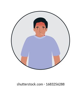 Avatar Mann mit Fieber und Thermometer-Design der medizinischen Hygiene gesundheitliche Soforthilfe-Klinik und Vektorillustration zum Thema 