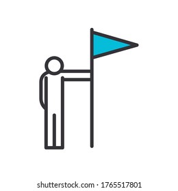 avatar man with flag line and fill style icon design, Winner first position and competition theme Vector illustration