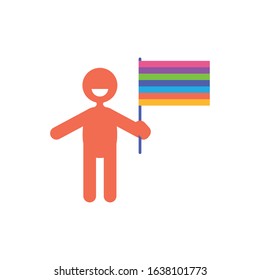 Avatar man with flag of zero discrimination day, flat style icon vector illustration design