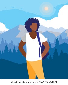 Avatar man in front of landscape design, Boy male person people human social media and portrait theme Vector illustration