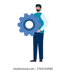 Avatar-Mann mit Gangdesign, Bauwerkreparaturwerkstechnik und technischem Thema Vektorgrafik