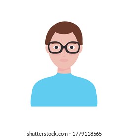 avatar man with glasses icon over white background, flat style, vector illustration