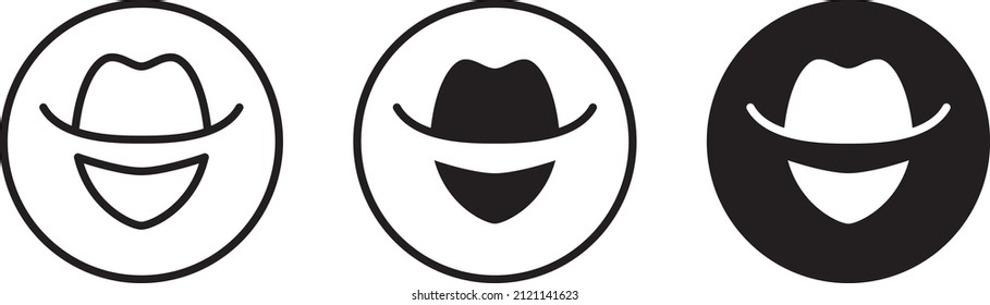 Avatar man in a hat icons , Secret service agent, Spy man icon Wanted button, vector, sign, symbol, logo, illustration, editable stroke, flat design style isolated on white