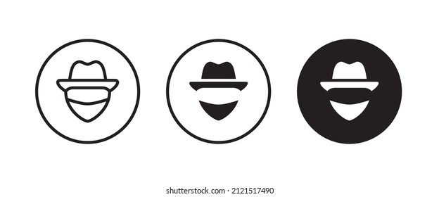 Avatar man in a hat icons , Secret service agent, Spy man icon Wanted button, vector, sign, symbol, logo, illustration, editable stroke, flat design style isolated on white