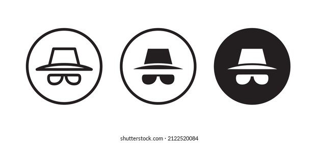 Avatar Man In A Hat Icons , Secret Service Agent, Spy Man Icon Wanted Button, Vector, Sign, Symbol, Logo, Illustration, Editable Stroke, Flat Design Style Isolated On White