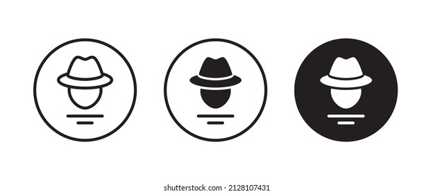 Avatar Man In A Hat Icons , Secret Service Agent, Spy Man Icon Wanted Button, Vector, Sign, Symbol, Logo, Illustration, Editable Stroke, Flat Design Style Isolated On White