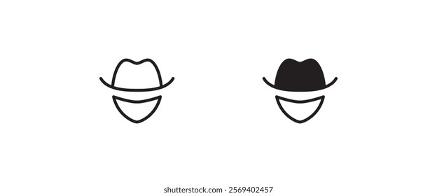 Avatar man in a hat icons , Secret service agent, Spy man icon Wanted button, vector, sign, symbol, logo, illustration, editable stroke, flat design style isolated on white