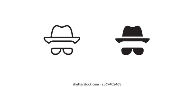 Avatar man in a hat icons , Secret service agent, Spy man icon Wanted button, vector, sign, symbol, logo, illustration, editable stroke, flat design style isolated on white