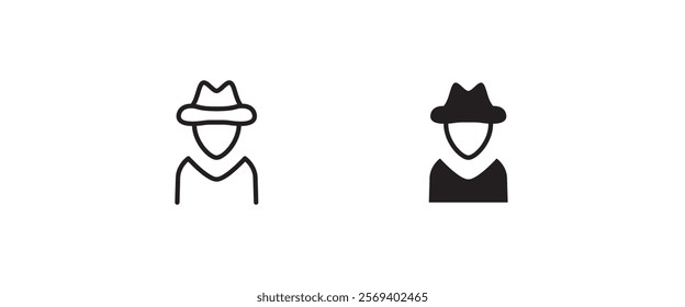 Avatar man in a hat icons , Secret service agent, Spy man icon Wanted button, vector, sign, symbol, logo, illustration, editable stroke, flat design style isolated on white