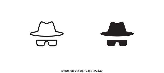 Avatar man in a hat icons , Secret service agent, Spy man icon Wanted button, vector, sign, symbol, logo, illustration, editable stroke, flat design style isolated on white