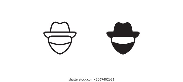 Avatar man in a hat icons , Secret service agent, Spy man icon Wanted button, vector, sign, symbol, logo, illustration, editable stroke, flat design style isolated on white