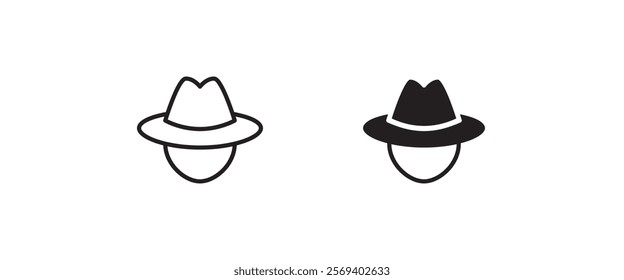 Avatar man in a hat icons , Secret service agent, Spy man icon Wanted button, vector, sign, symbol, logo, illustration, editable stroke, flat design style isolated on white