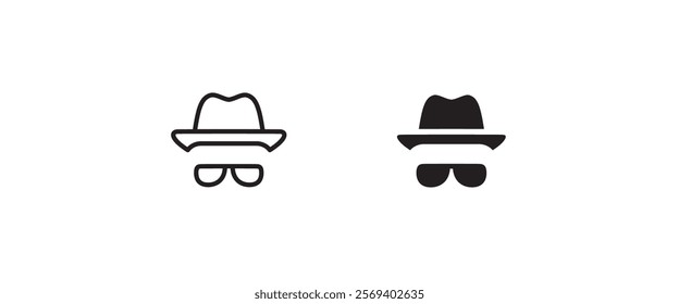 Avatar man in a hat icons , Secret service agent, Spy man icon Wanted button, vector, sign, symbol, logo, illustration, editable stroke, flat design style isolated on white