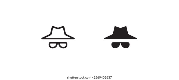 Avatar man in a hat icons , Secret service agent, Spy man icon Wanted button, vector, sign, symbol, logo, illustration, editable stroke, flat design style isolated on white