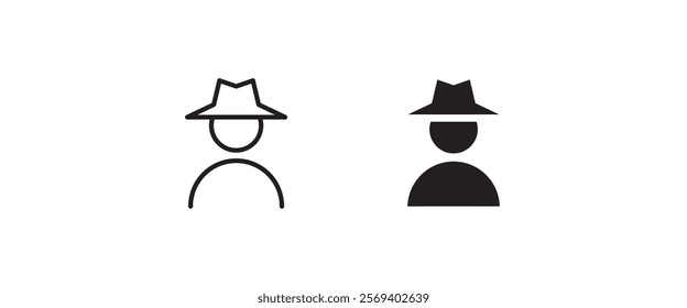 Avatar man in a hat icons , Secret service agent, Spy man icon Wanted button, vector, sign, symbol, logo, illustration, editable stroke, flat design style isolated on white