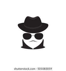 Avatar man in a hat and sunglasses. Secret Agent icon. Mafioso