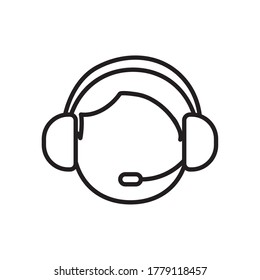 Avatar-Männerkopf mit Headset-Symbol auf weißem Hintergrund, Linienstil, Vektorgrafik