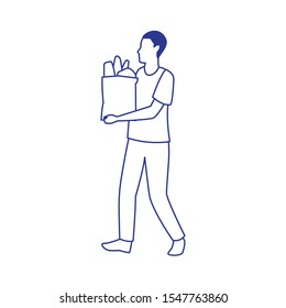 avatar man holding a supermarket bag icon over white background, vector illustration