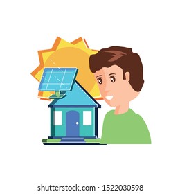Avatar man and house design, Sustainability eco friendly green recycle ecology renewable and solution theme Vector illustration
