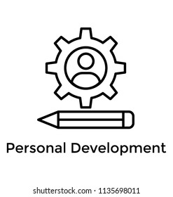 
An avatar man inside gear and a pencil symbolising content writing concept 
