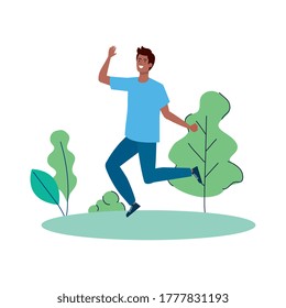 Avatar man jumping at park design, Boy male person people human social media and portrait theme Vector illustration