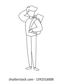 Avatar man with laptop inside bag design, Boy male person people human social media and portrait theme Vector illustration