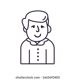 Diseño de ícono de estilo de línea masculina de Avatar, Chico varón, medios sociales humanos y tema de retrato Ilustración vectorial