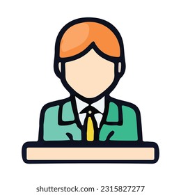 Avatar man male to helper and assistance in support service. Vecot illustration. Support assistance, service cutomer, ginger man in suit, online assistant, business communication, telephone person