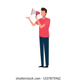 avatar man with megaphone icon over white background, vector illustration