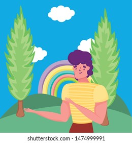 Avatar man over landscape vector design