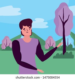 Avatar man over landscape vector design