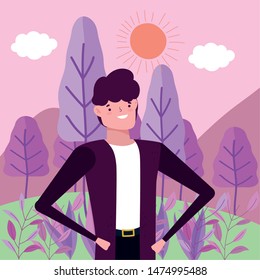 Avatar man in park vector design