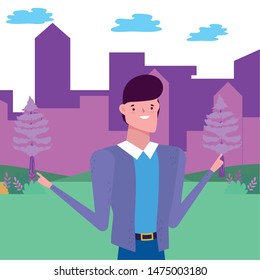 Avatar man in park vector design