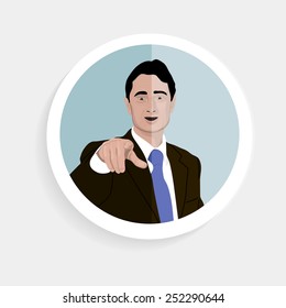 Avatar. The man points his hand forward. Manager, coach, leader, chief, head, boss, speaker, orator. Speech, call. Infographics, profile, web.. Character. Image. Icon. Vector.