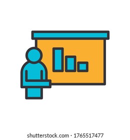 avatar man con línea de tablero de presentación y diseño de iconos de estilo de relleno, plantilla de objetos de Office tema corporativo y de trabajo Vector ilustración