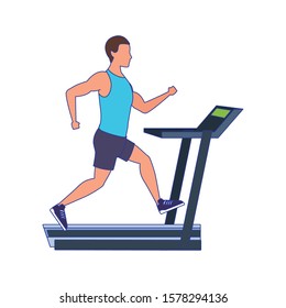 avatar man running on treadmill icon over white background, vector illustration